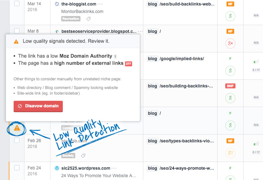 E-mail reports with backlink changes